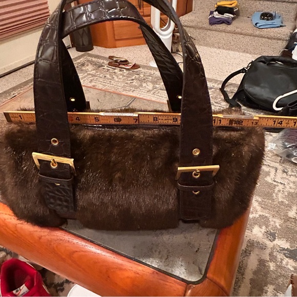 Pritzi Brown Faux Fur Women’s VINTAGE Handbag - Picture 7 of 16